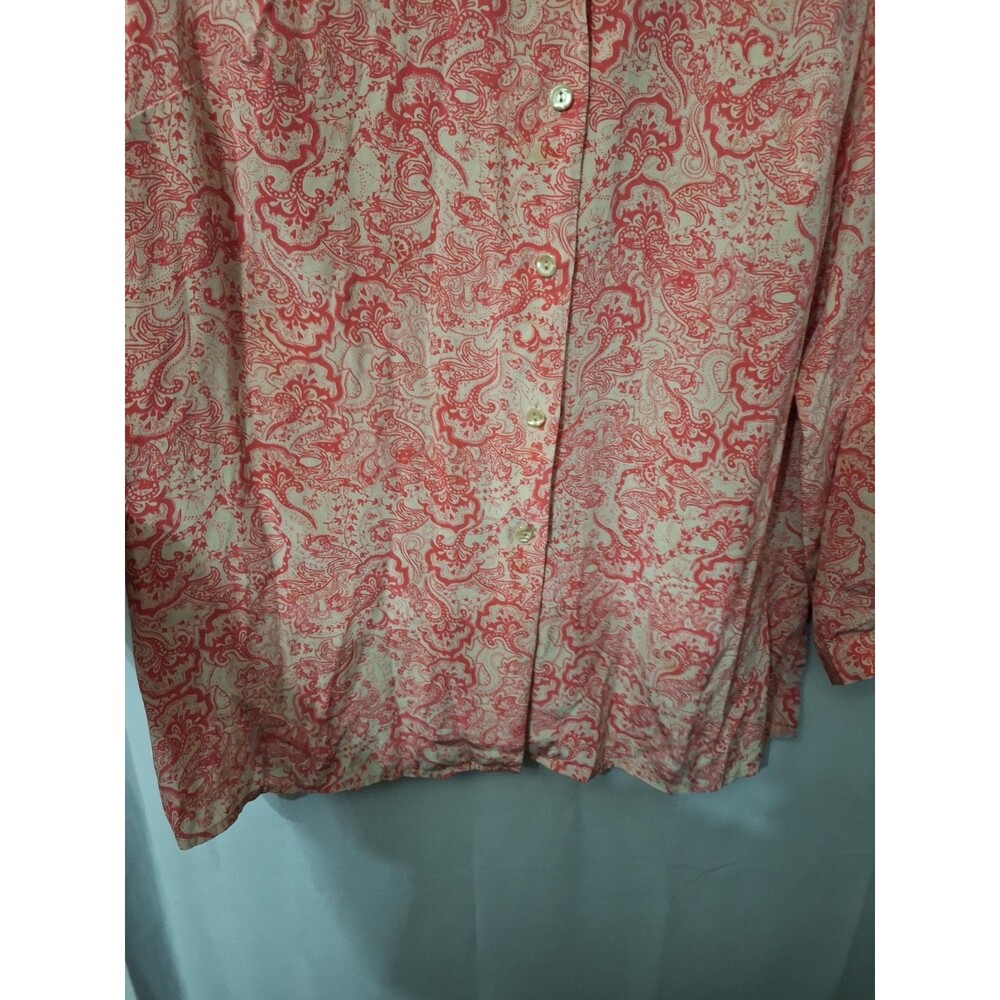 Women's 100% Silk Button Up Plus Size 2X Long Sleeve Paisley Old Money Preppy - Picture 7 of 9